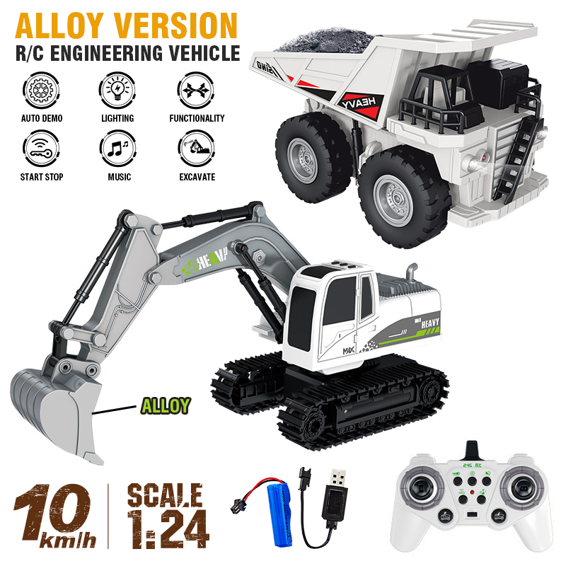 Rc Hobbyking Shop - 11-Kanal-Legierungs-RC-Bagger 1:24 Ferngesteuerter Transport-LKW 10 km/h
